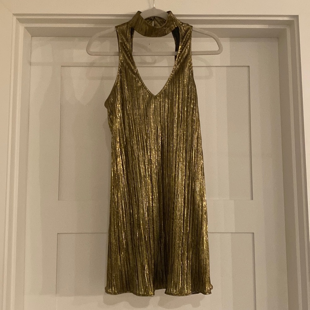 show me your mumu friday choker dress in gold - size xs - euc